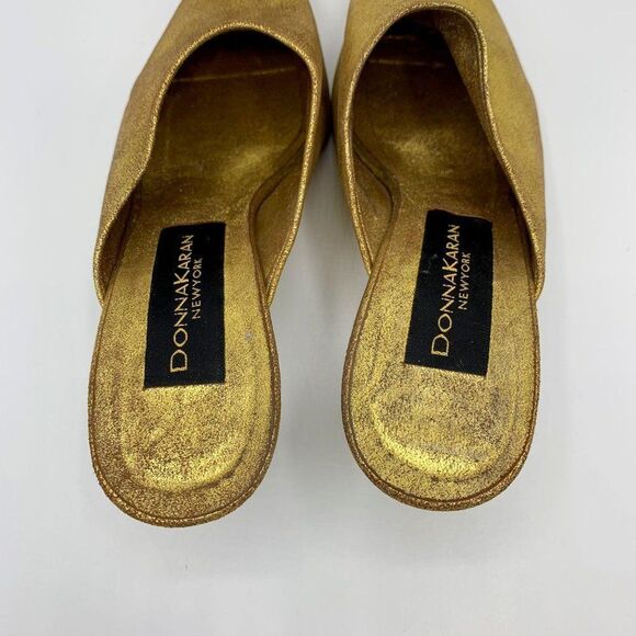 Donna Karan DKNY Gold Leather Peep Toe Slide Mule Pumps Heels Size 5.5 Pre-owned - Picture 9 of 11